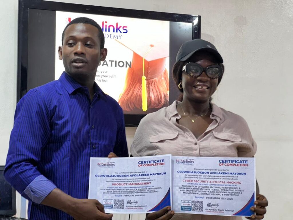 kdalinks Tech Academy Cyber Security and Product Managemenet Course in Ibadan Student Graduation 1